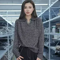 【例畔精选】冬季新轻奢洋气翻领时尚纯色高级感百搭针织衫A906#