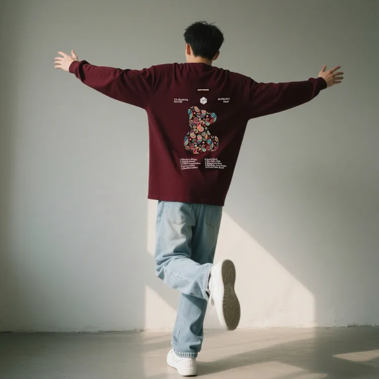 2025新款纯棉长袖t恤男圆领上衣印花薄款宽松美式休闲春秋打底衫