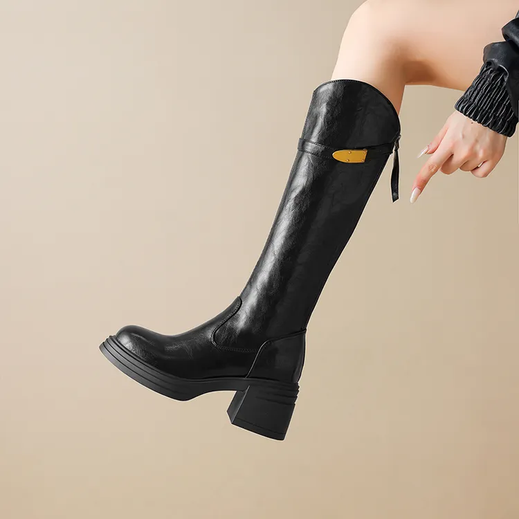 厚底不过膝2025新款真皮高筒长靴女骑士靴高跟弹力长筒靴41大码43