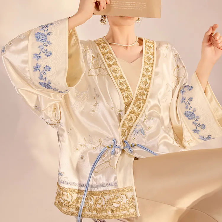 高端新中式重工蝴蝶刺绣斜襟新款轻奢感气质宽松长袖外套女 N2037