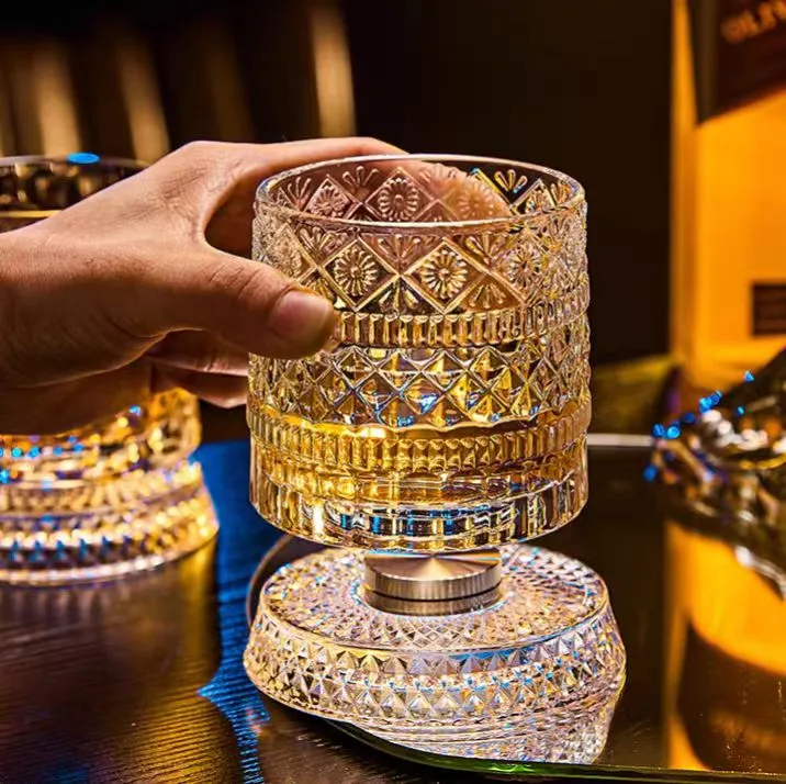 发光星钻纹解压转转杯顺顺杯威士忌酒杯洋酒旋转杯（不锈钢轴承）