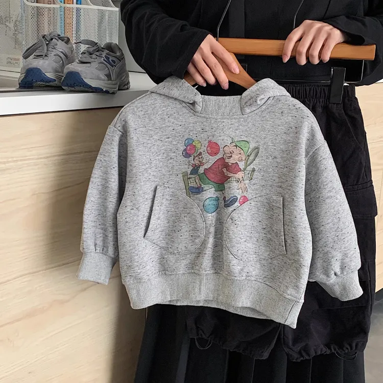 儿童秋季百搭连帽卫衣棉质韩版中小童卫衣男女童休闲插兜上衣
