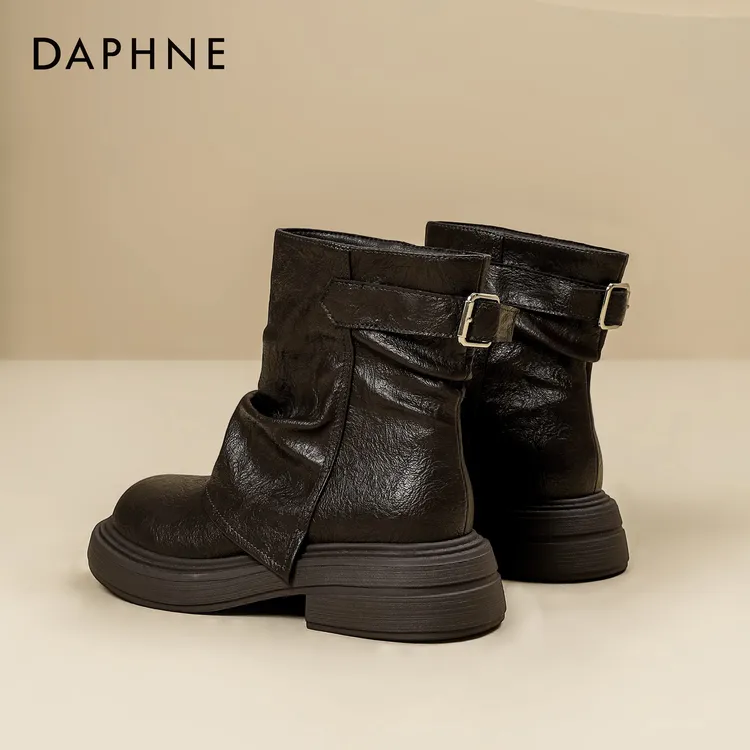 达芙妮短靴2025新款秋季美拉德靴子厚底纯色骑士马丁靴防滑时装靴
