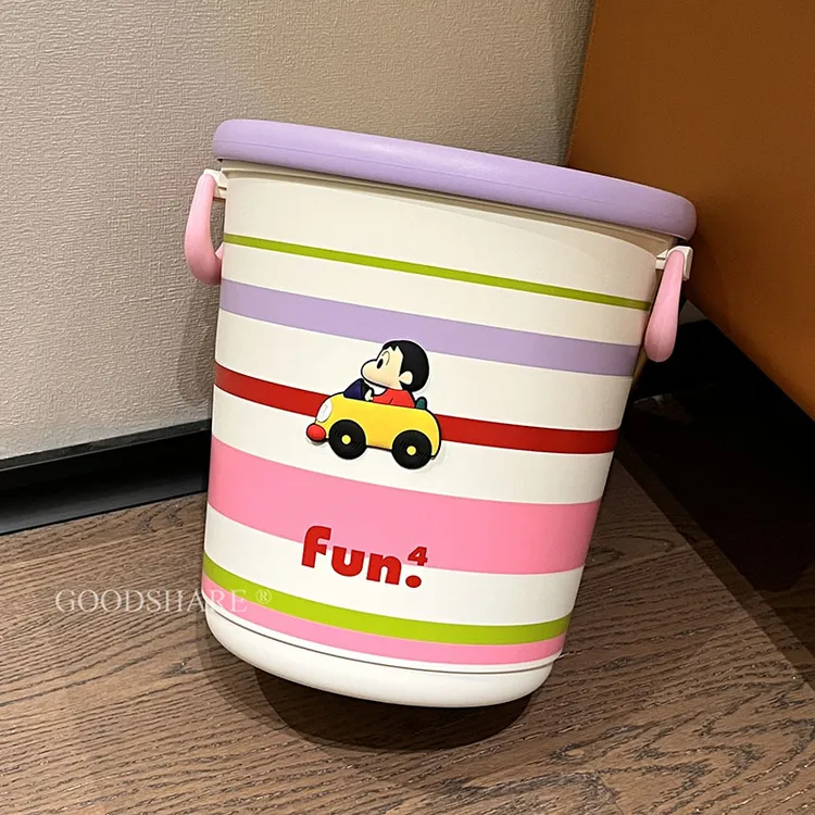 条纹垃圾桶家用高颜值可爱卡通蜡笔小新客厅办公室无盖垃圾筒纸篓