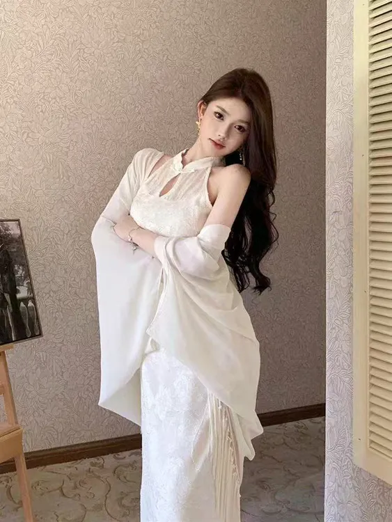 纯色日常新中式长裙长旗袍旗袍气质镂空