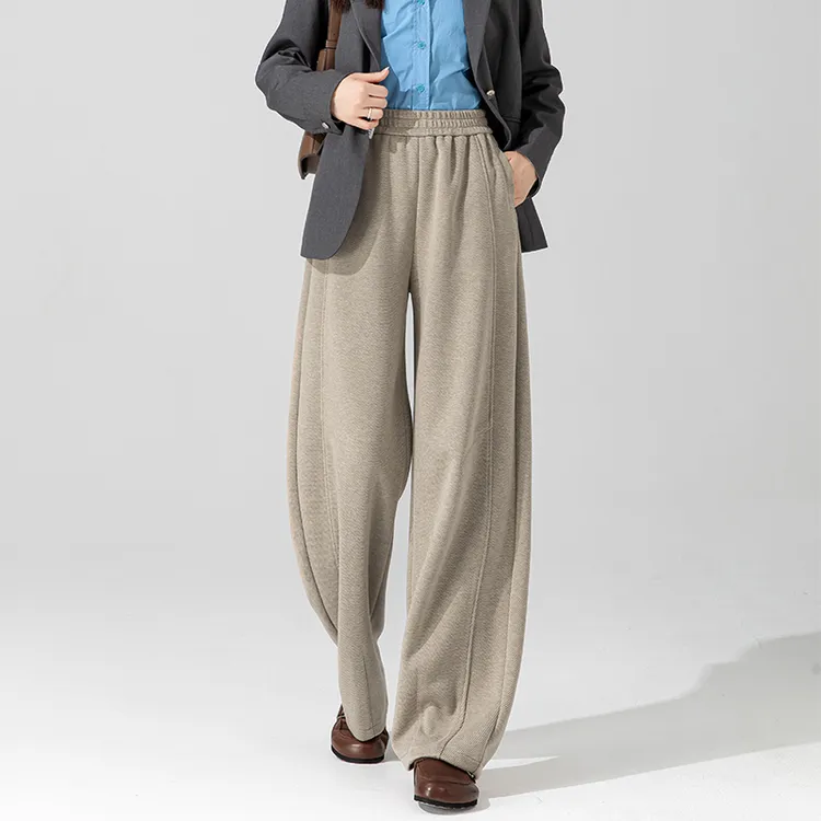 醋酸羊毛阔腿镰刀裤女2025新款冬季加厚毛呢女裤老钱风弧形香蕉裤