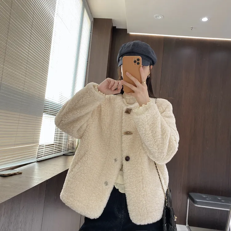 IMFLY金小金自制女装 短外套DYW10003秋冬款单排扣毛绒短外套