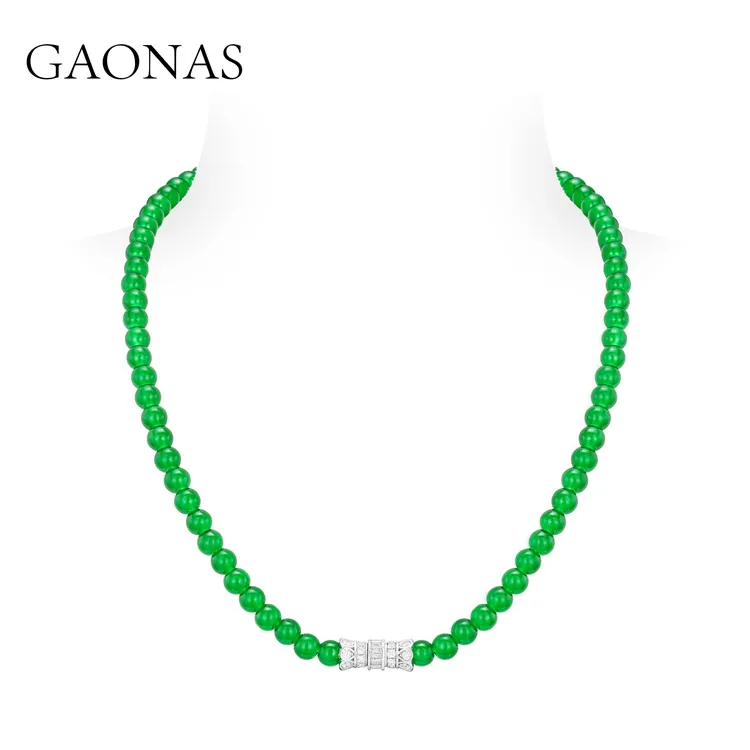 GAONAS 项链   中式贵气6mm绿珠项链11489XG