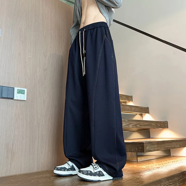 春秋季新款男女百搭宽松透气时尚彩线琥珀流光风肌理感休闲牛仔裤