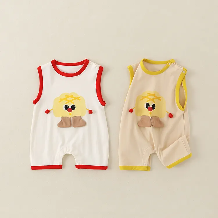 2025新款夏季婴儿连体衣可爱卡通无袖背心男女宝宝外出服透气舒适