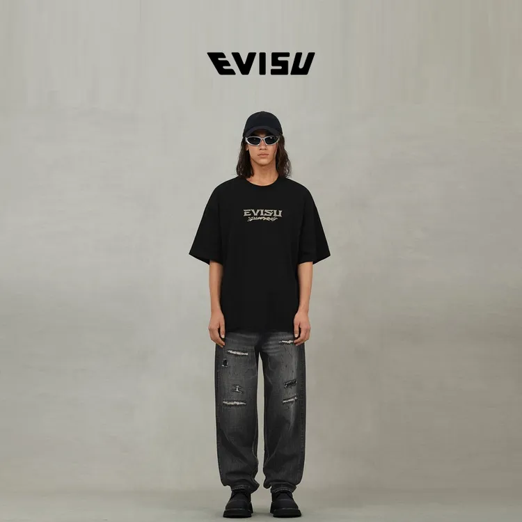 EVISU福神 2025秋新品男士洗水破洞牛仔裤2EAHTM5JE104930DN