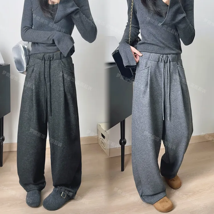 【多拉专属】【毛呢绒】（只卖正版）日韩系百搭加绒阔腿裤女秋冬松弛休闲女裤