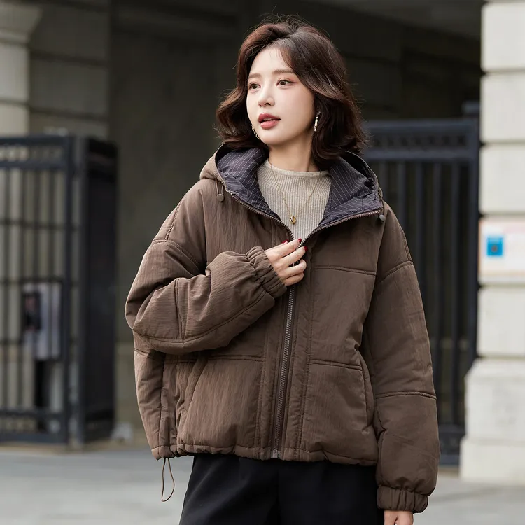 宽松棉服女短款2025新款遮肉显瘦洋气减龄连帽小棉袄加厚棉衣外套