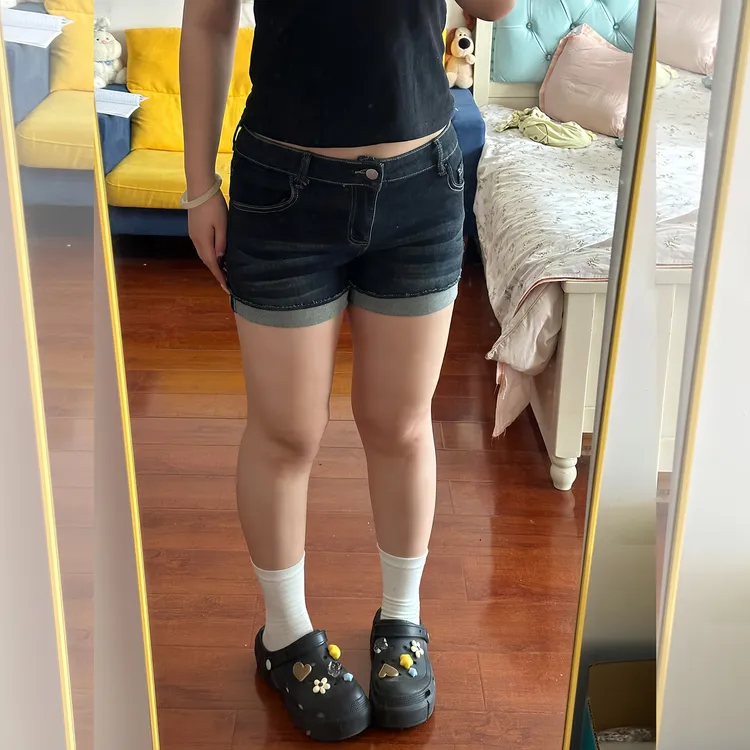 300斤大码女装复古辣妹卷边牛仔短裤女胖mm夏季高腰百搭a字热裤子