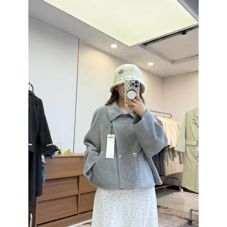 新款时尚韩版双面短款羊毛大衣2518