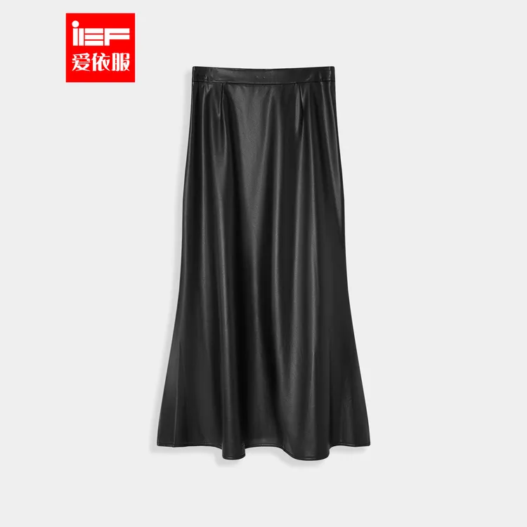 IEF/爱依服2025新款秋季韩系休闲简约高腰显瘦通勤亮面皮半身裙