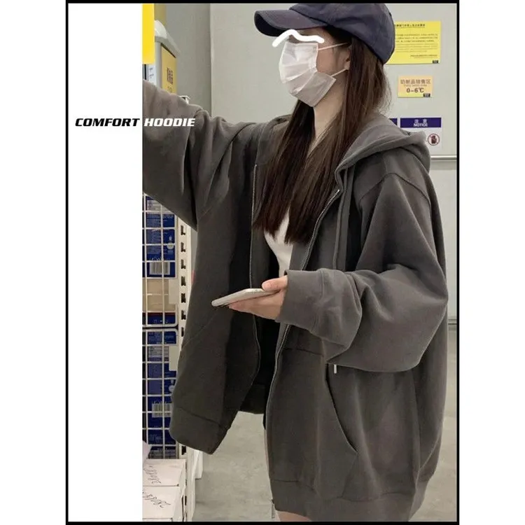 秋季外套女春秋款连帽卫衣女2025新款爆款早秋韩系灰色开衫上衣女