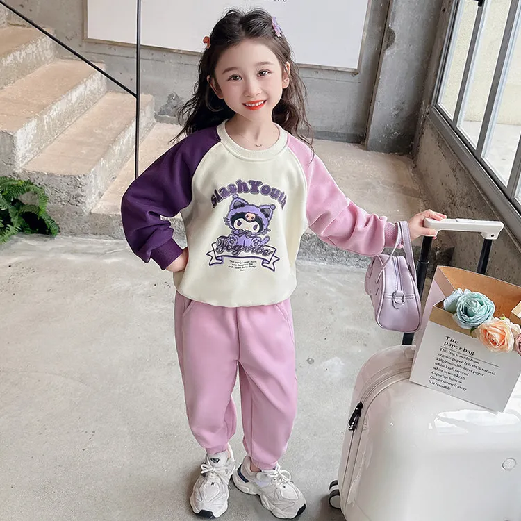 库洛米拼色袖子卫衣女童春秋洋气休闲运动宝宝女孩长袖