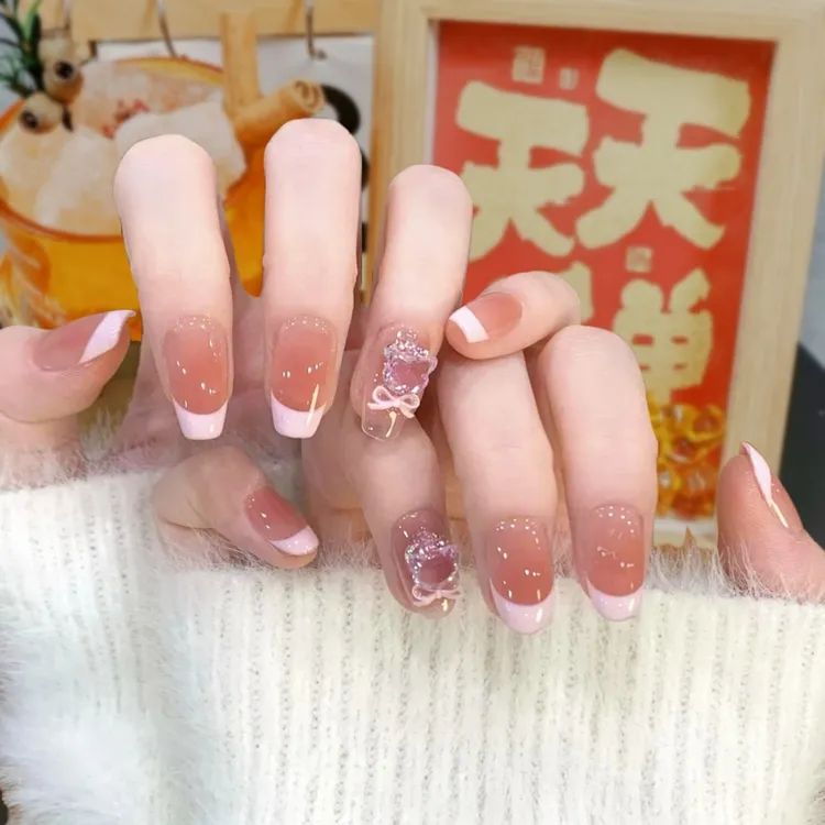 【招彩粉喵】纯手工穿戴甲可拆卸高级纯欲粉润秋冬新款美甲穿戴甲片