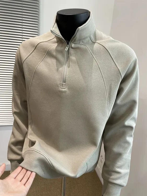 新款男款秋冬2025美式复古立领半拉链卫衣解构拼接宽松百搭T恤衫