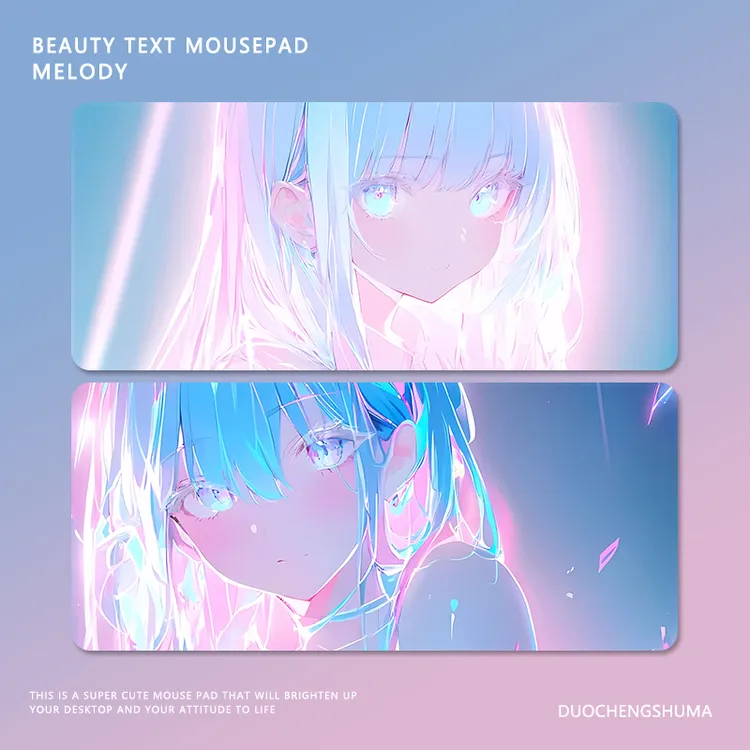 二次元动漫女孩鼠标垫超大号炫彩流光渐变电竞游戏键盘定制桌垫子