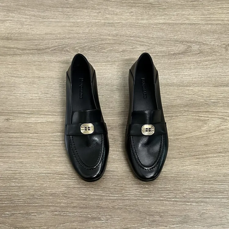 Dannyfrey头层牛皮早秋新款时尚复古金属扣一脚蹬通勤乐福鞋3.5CM
