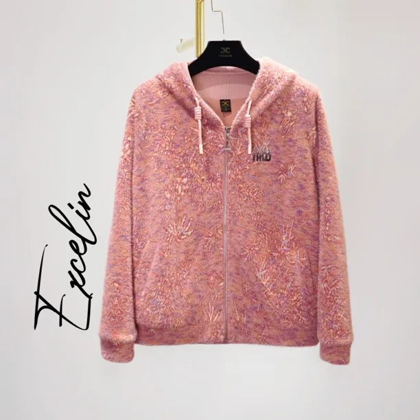 【暖粉提花冬季卫衣开衫外套】新款休闲显瘦保暖卫衣连帽女士上衣