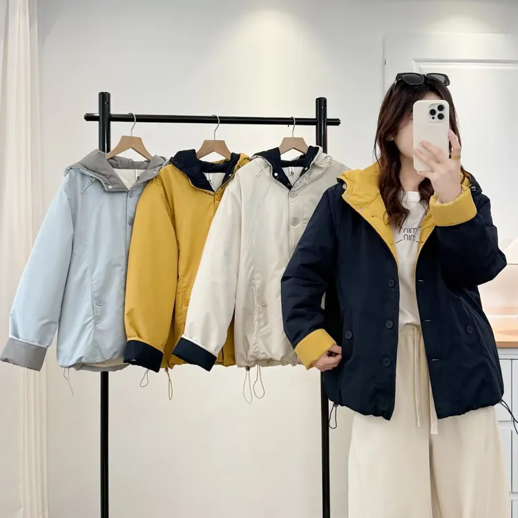 100-200斤大码女装胖mm秋冬款休闲撞色抽绳加绒三防连帽棉服2584