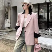1517撞色拼接宽松设计感休闲长袖西服外套