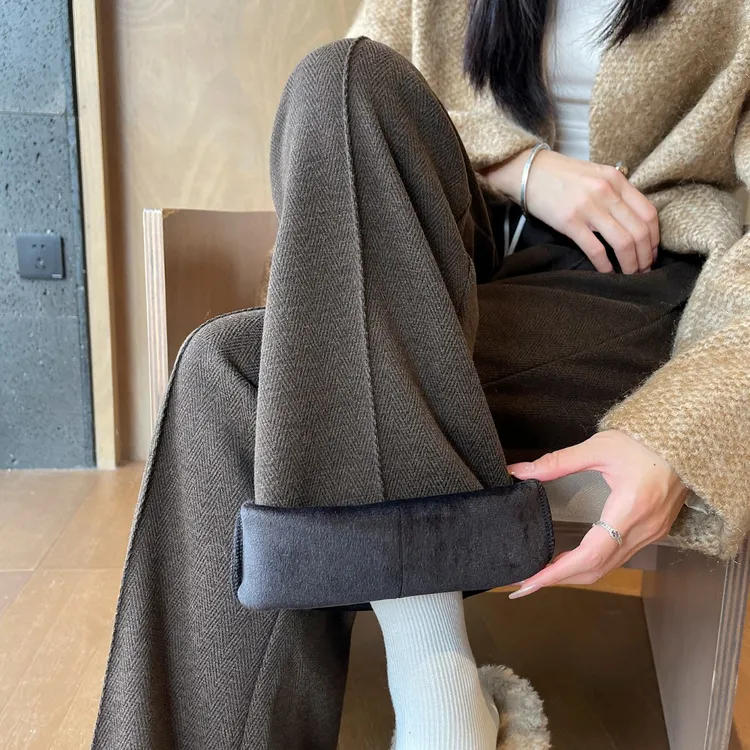 高个子毛呢直筒裤女秋冬2025新款加绒加长高腰休闲羊毛窄版阔腿裤