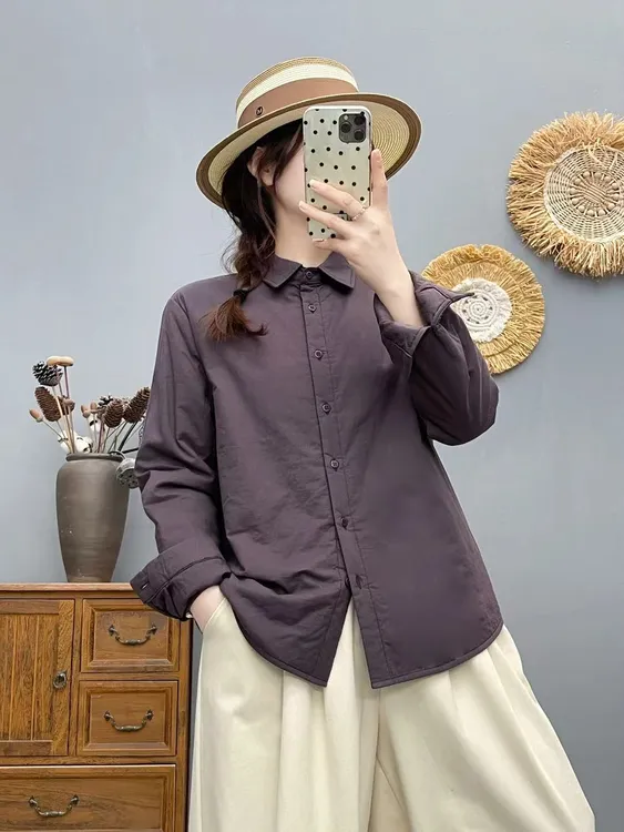 2025新款纯色尖领夹棉秋冬POLO领印染衬衫设计感保暖立领宽松6551