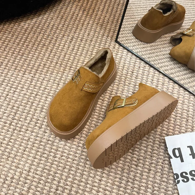 网红刺绣厚底加绒勃肯鞋女2025年冬季新款百搭一脚蹬棉鞋