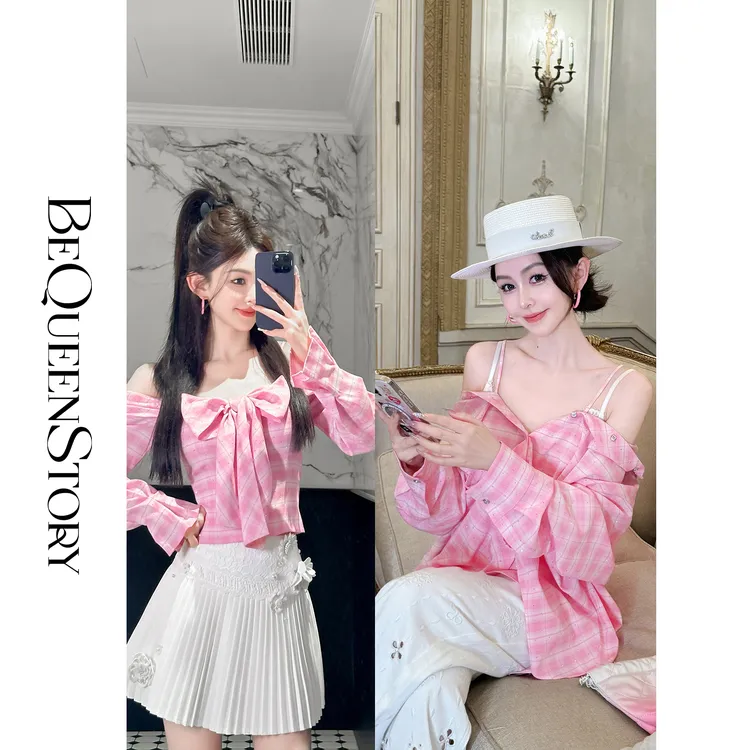 余潇潇【爱恋甜心】轻奢阳离子烫钻宽松两穿衬衫&露肩衬衫