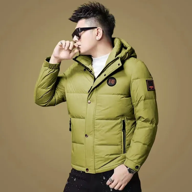 冬季新款潮流加厚连帽羽绒服男高端轻奢保暖防寒90白鸭绒男士外套