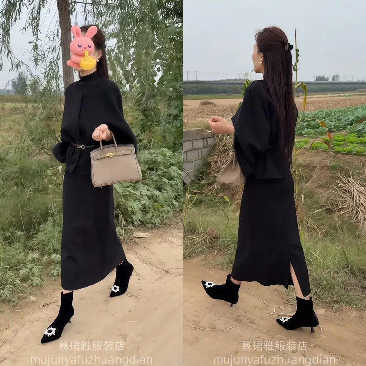 新中式法式时尚套装显瘦双面毛呢轻奢百搭