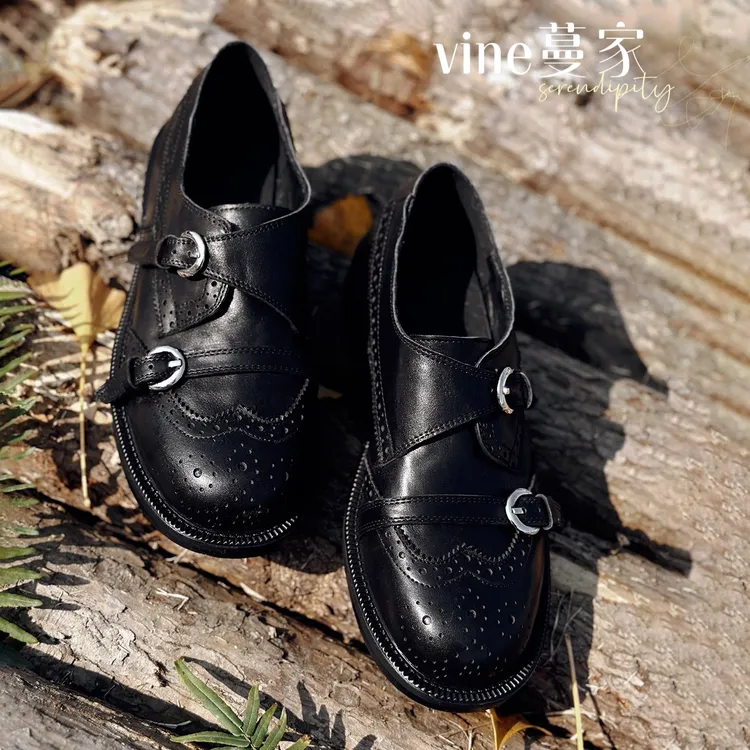 vine蔓家~重工打磨轻奢法式复古英伦风真皮乐福小皮鞋女粗跟单鞋