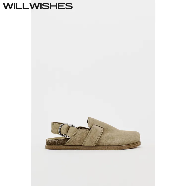 WILLWISHES/王玎设计女鞋春夏英伦风半拖女一脚蹬平底包头拖鞋女