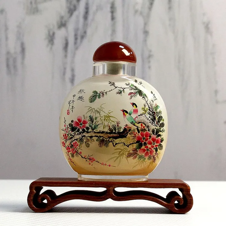 宫廷匠人非遗内画摆件手绘花鸟作品送老婆女友商务特色工艺小礼品