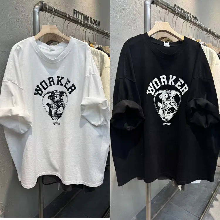 YY2035早秋新款韩版卡通字母印花宽松休闲时尚圆领磨毛短袖T恤女