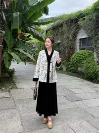 NANJIE/楠姐【墨竹】秋季改良新中式晕染拼色重工外套XNS6636