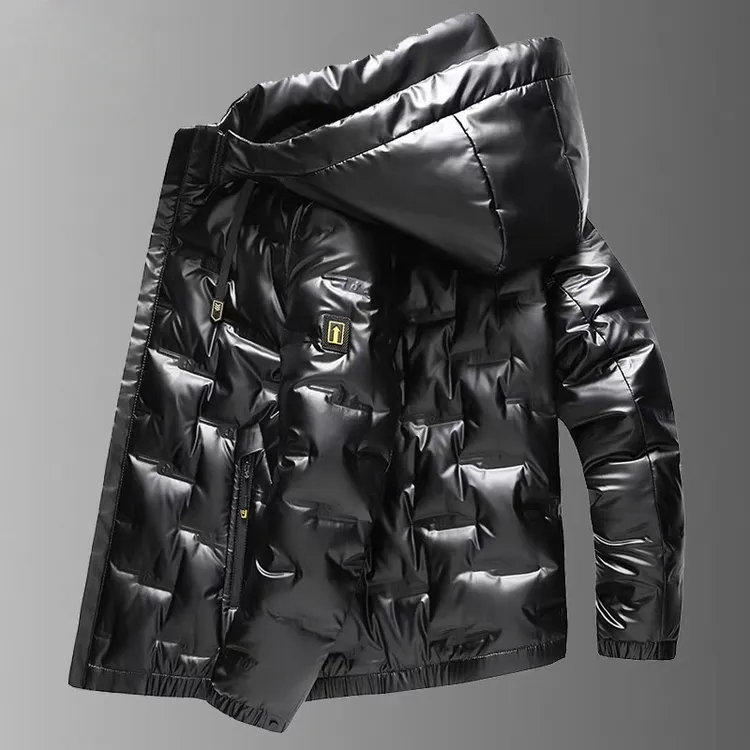 男士可拆卸帽亮面羽绒服男潮流短款保暖男装外套冬季免洗衣服