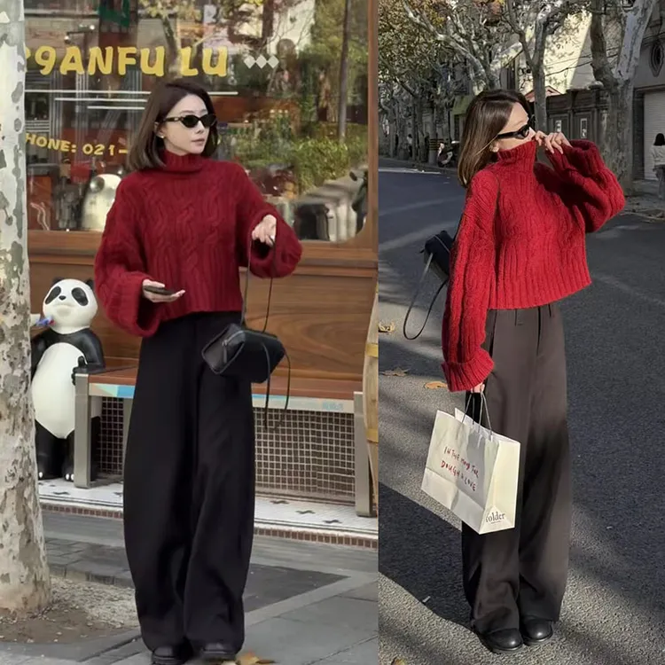 春季温柔系穿搭女2026新款慵懒风针织上衣休闲裤两件套