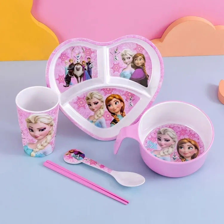 爱莎手柄碗冰雪奇缘女宝餐盘漱口杯勺筷食品级材质耐摔防烫家用碗