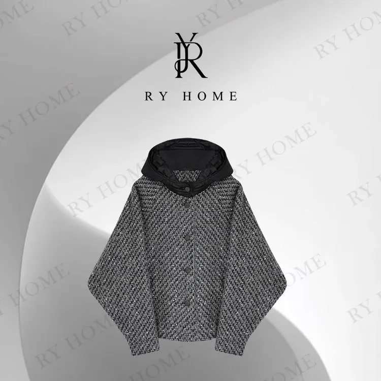 【容雨RYHOME】羊毛混纺混色粗花呢小香风连帽外套253W2503