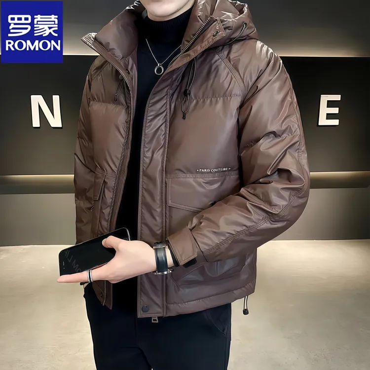 Romon/罗蒙冬季男士羽绒服新款商务休闲上衣连帽加厚舒适防寒外套