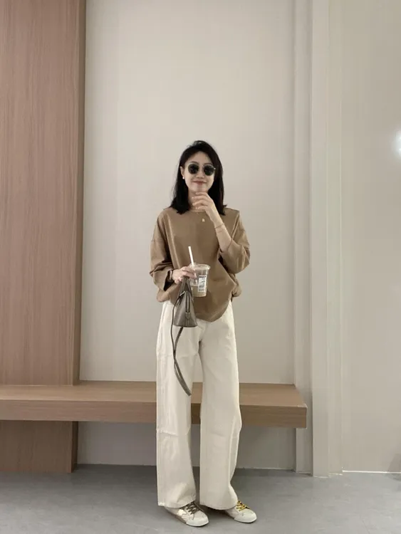 2025秋季新款韩系简约薄款松弛感宽松长袖上衣休闲裤套装两件套女