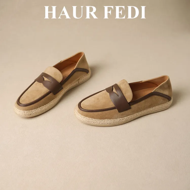 HAUR FEDI/豪雅芬迪春夏复古时尚男士一脚蹬透气休闲乐福鞋商品图