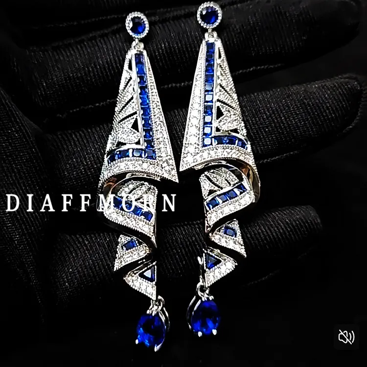 铜合金合成锆石耳饰 YM《丝带》 重工奢华大气高档耳环