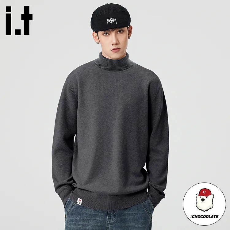 i.t:CHOCOOLATE保暖高领针织毛衣男士秋冬新款休闲长袖打底衫上衣