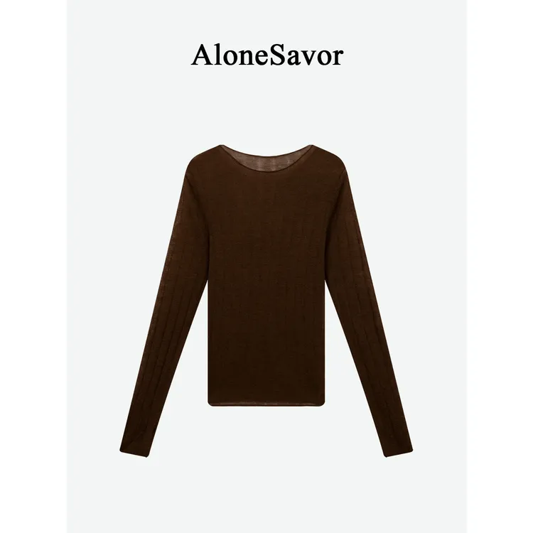 【ALONE SAVOR】多色入，100羊毛微透随便搭博主感长袖打底衫P036